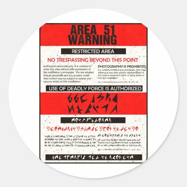 Area 51 Warning Classic Round Sticker (Front)