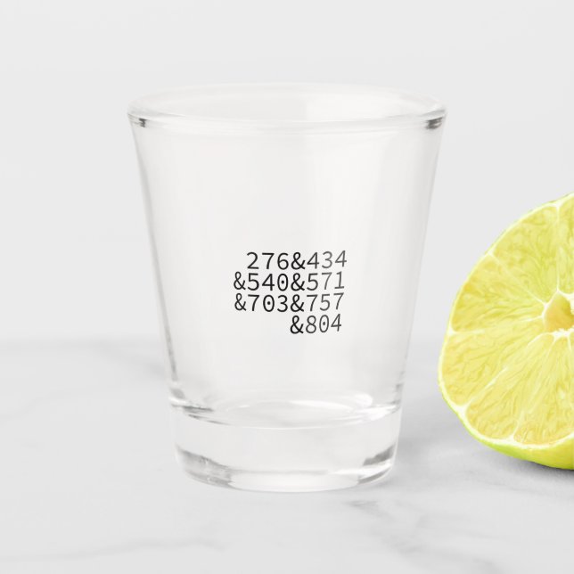 Area Codes Virginia Shot Glass (Front)