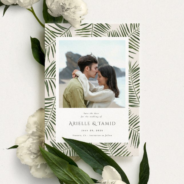 Areca Modern Watercolor Palm Wedding Save The Date (Creator Uploaded)
