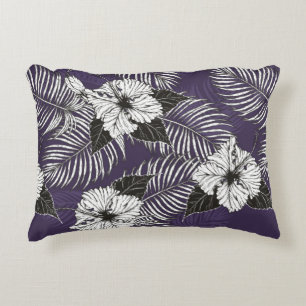 Areca palm and Hibiscus sketch by hand drawing. Pl Accent Pillow