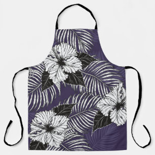 Areca palm, hibiscus sketch: vintage pattern apron