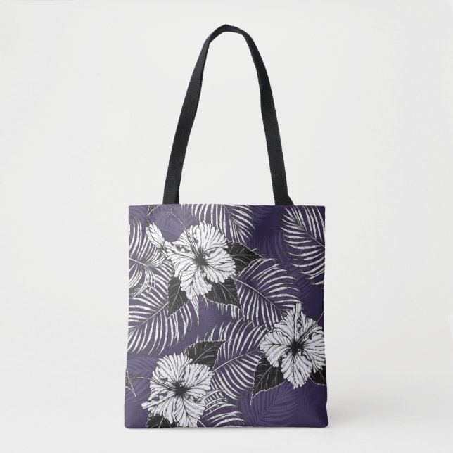 Areca palm, hibiscus sketch: vintage pattern tote bag (Front)