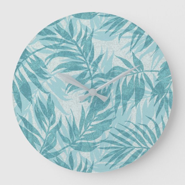 Areca Palms Hawaiian Tropical Vintage Aqua Large Clock (Front)