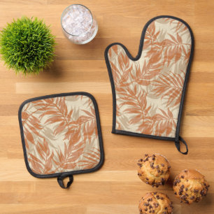 Areca Palms Hawaiian Tropical Vintage Rust Oven Mitt & Pot Holder Set