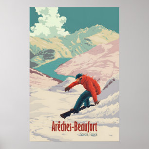Areches Beaufort Snowboarding Travel Poster