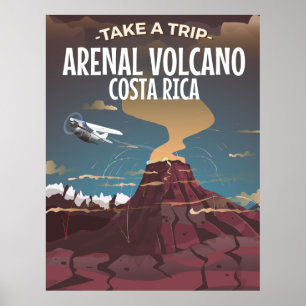 Arenal Volcano Costa Rica vintage cartoon poster