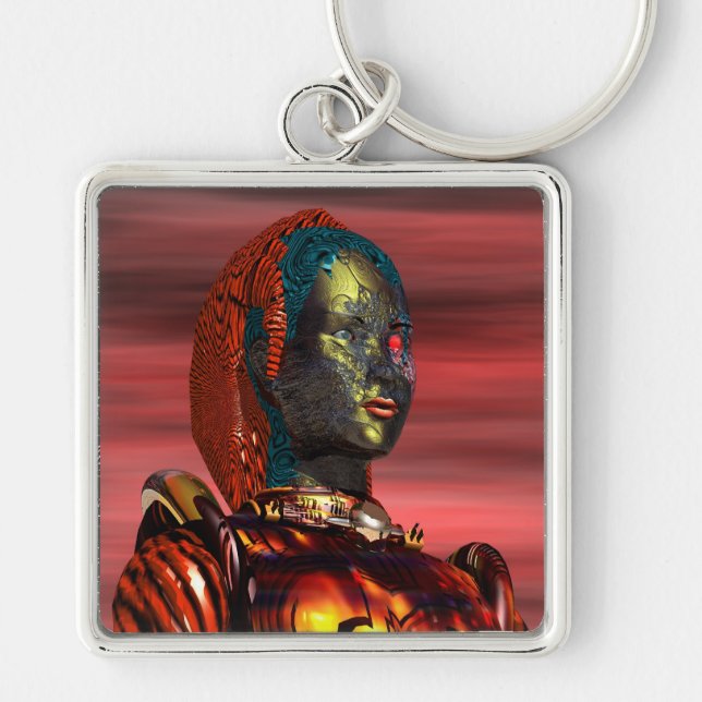 ARES - CYBORG PORTRAIT IN SUNSET / Science Fiction Keychain (Front)