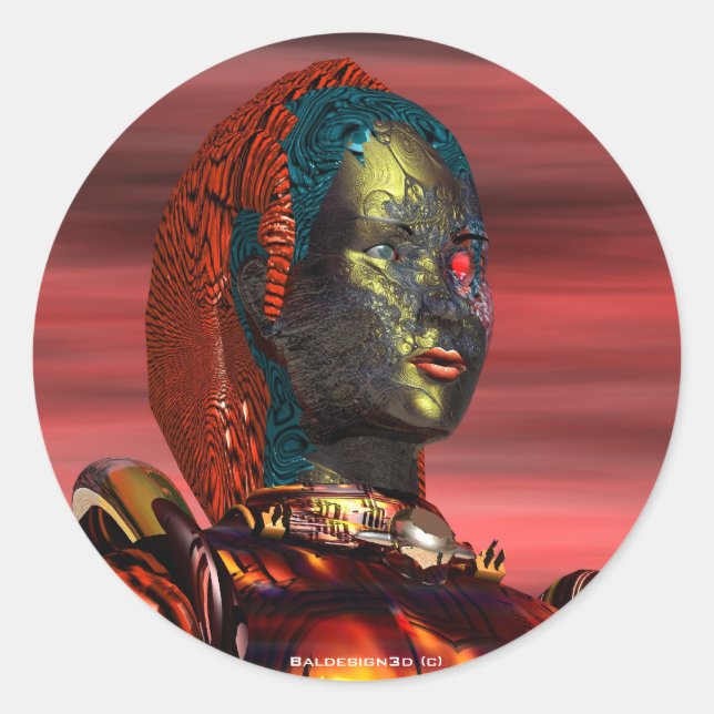 ARES CYBORG PORTRAIT Red Science Fiction Sci-Fi Classic Round Sticker (Front)