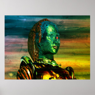 ARES CYBORG PORTRAIT,SUNSET Science Fiction,Scifi Poster