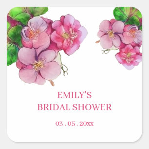arge pink lovely flowers, flower flora watercolor  square sticker
