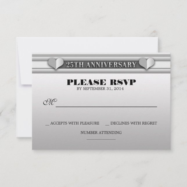 argent 25e anniversaire mariage cartes RSVP (Devant)