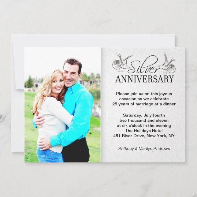 argent 25e anniversaire mariage invitations photo (Devant)