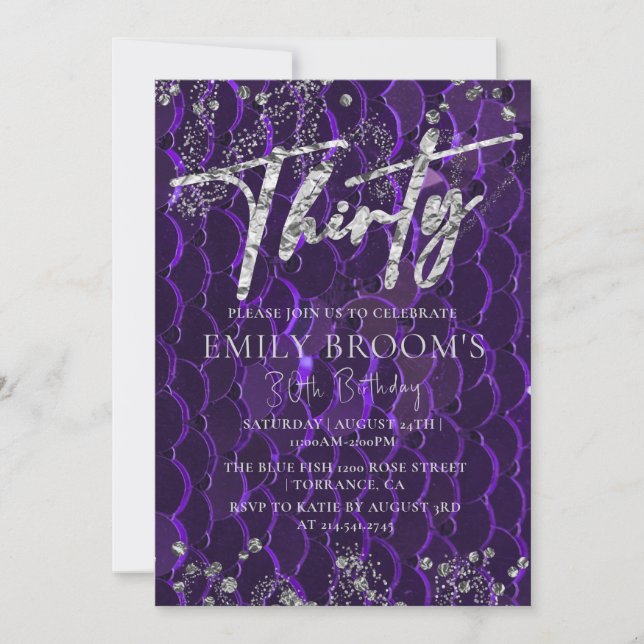 ARGENT 30e anniversaire violet pour son invitation (Devant)