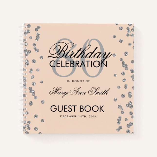 Argent 80e anniversaire Livre d'or Confetti Blush  (Devant)