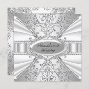 Argent & Bijou blanc Damask Invitation d'anniversa