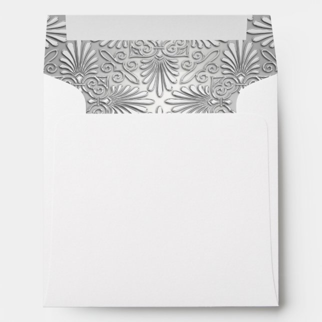 Argent Blanc Art Déco Damas Enveloppe fantaisie (Dos (Bas))