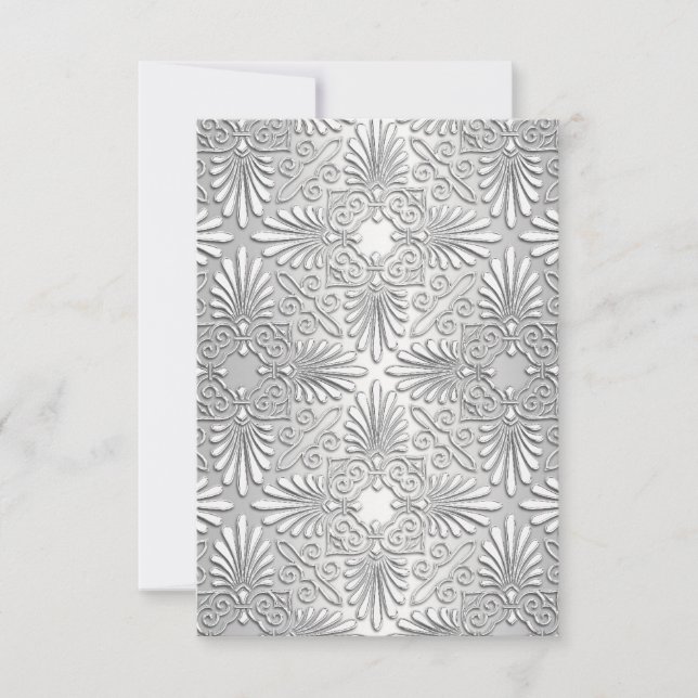 Argent blanc Art déco Damask RSVP 2 (Devant)