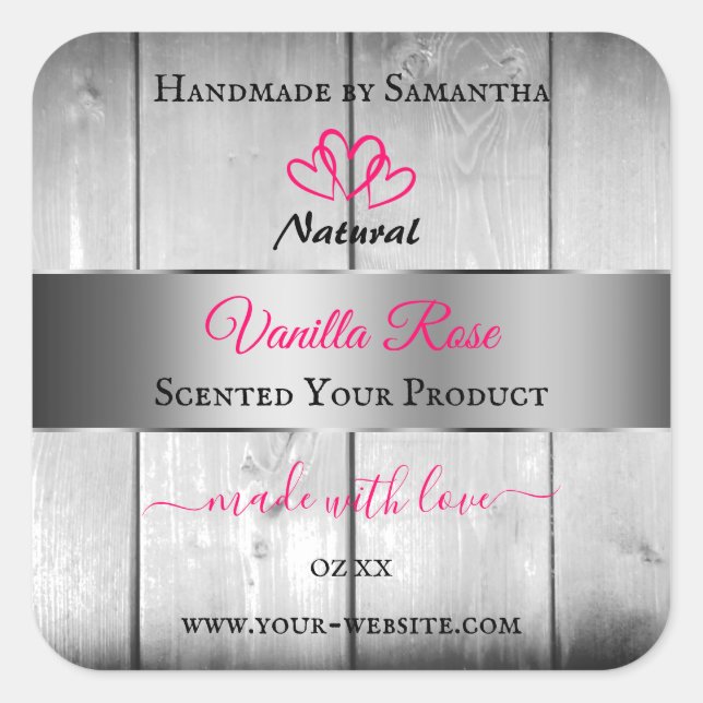 Argent Blanc Grain produit Étiquettes Coeurs roses (Devant)