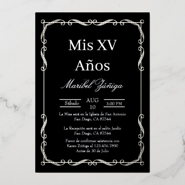 Argent cadre Quinceanera invitation (Recto)