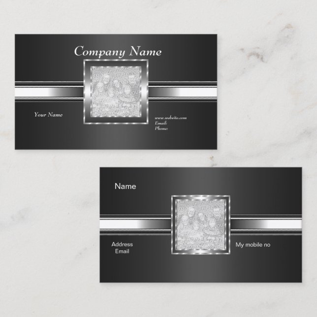 Argent carte de visite sur gris noir Ajouter logo  (Devant / Derrière)