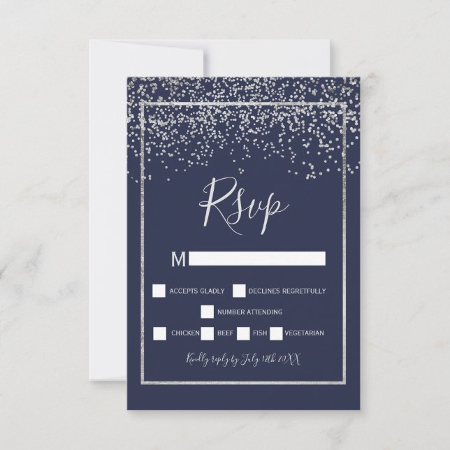 Argent confetti marine bleu typographie rsvp (Devant)