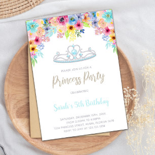 Argent Couronne Floral Princess Invitations d'anni