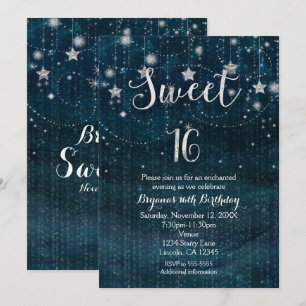 Argent de nuit étoilée du bonbon 16 et invitation