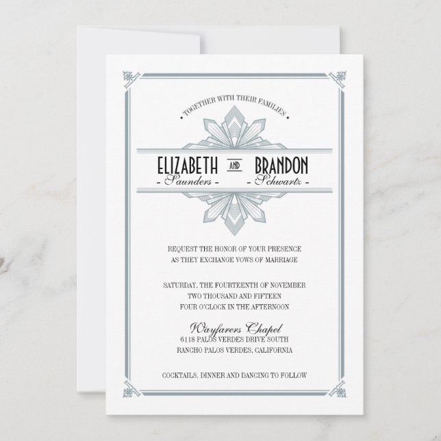 Argent de Vinatge Deco et faire-part de mariage (Devant)