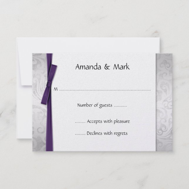 Argent déprimé Damask Violet Ribbon Bow RSVP (Devant)