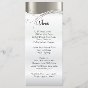 Argent élégant et menu blanc de mariage de satin