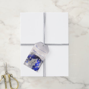Argent et étiquette bleue de cadeau de Joyeux No