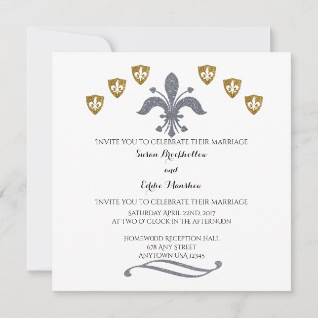 Argent et faire-part de mariage de Gold Fleur de (Devant)