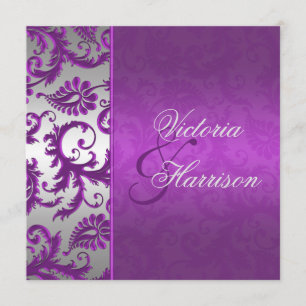 Argent et pourpre Damask II Faire-part de mariage