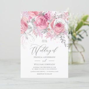Argent et rose Faire-part de mariage floral enchâs