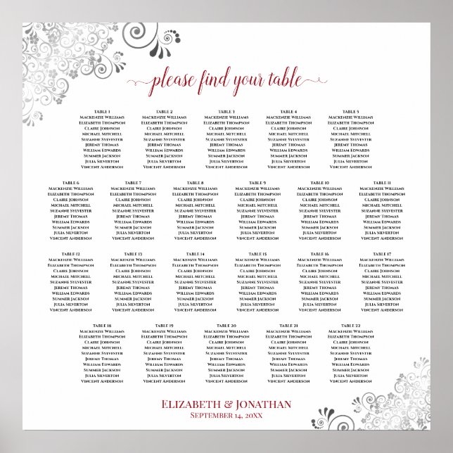 Argent et rouge 22 Table Mariage blanc Tableau de  (Devant)
