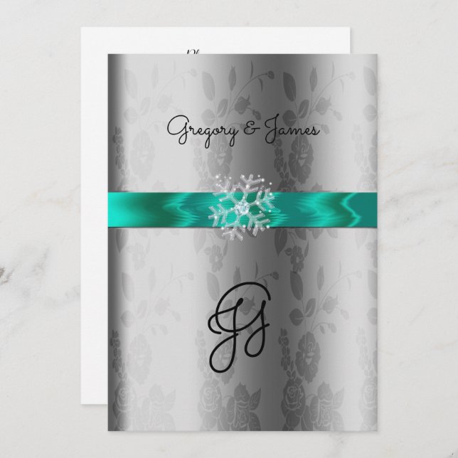 Argent et Turquoise, Invitation de flocon de neige (Devant / Derrière)