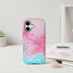 Argent Filigree Henné Ornements Sur Rose Turquoise