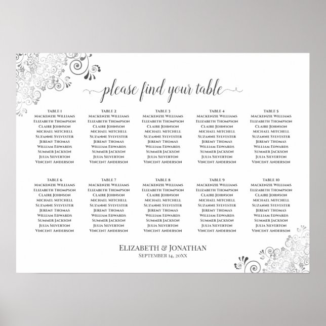 Argent Frills 10 Tableau Mariage Plat blanc (Devant)