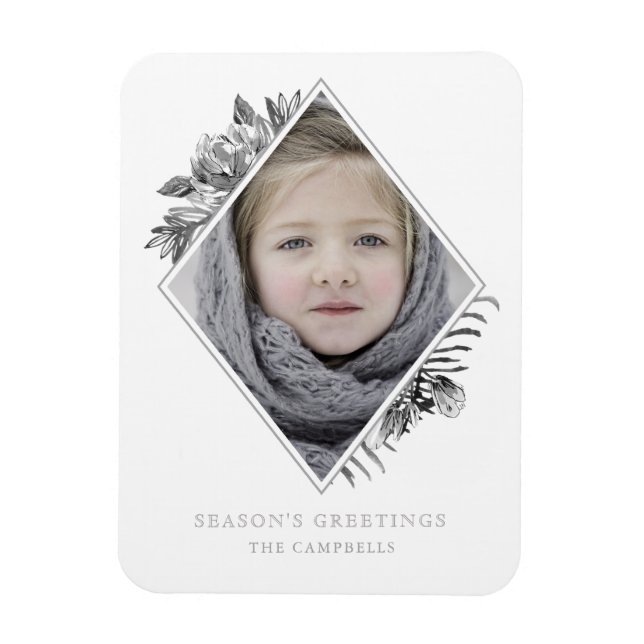 Argent Gris Botanique Élégant Magnet de vacances (Vertical)