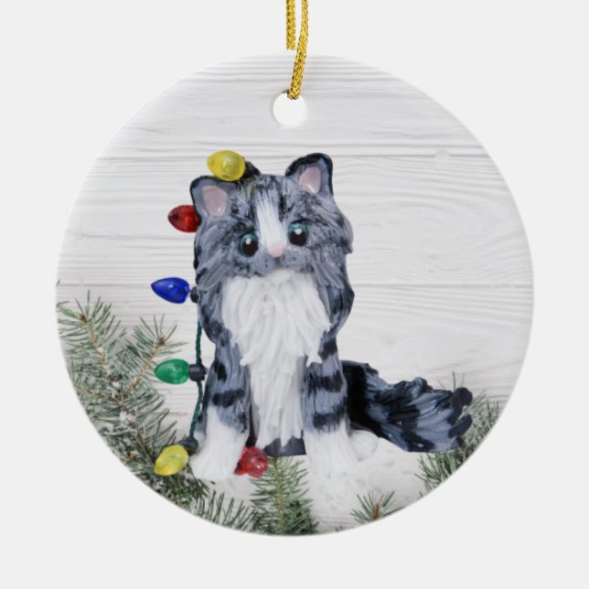 Argent Gris Tabby Maine Coon Cat Ornement (Devant)