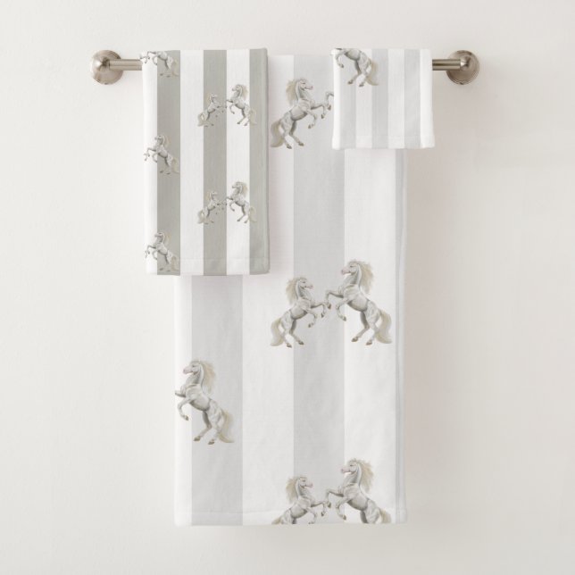 Argent Noir BlancStripe Cheval Jeux de serviettes  (En situation)