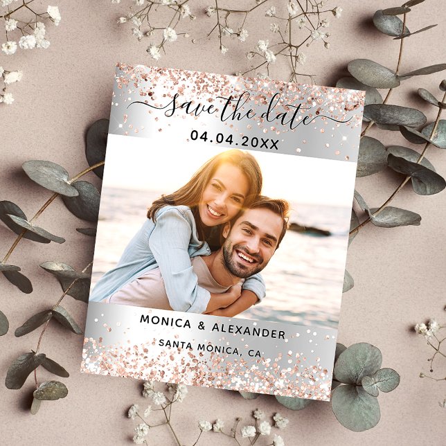 Argent rose or QR mariage Enregistrer la carte Dat (Créateur téléchargé)