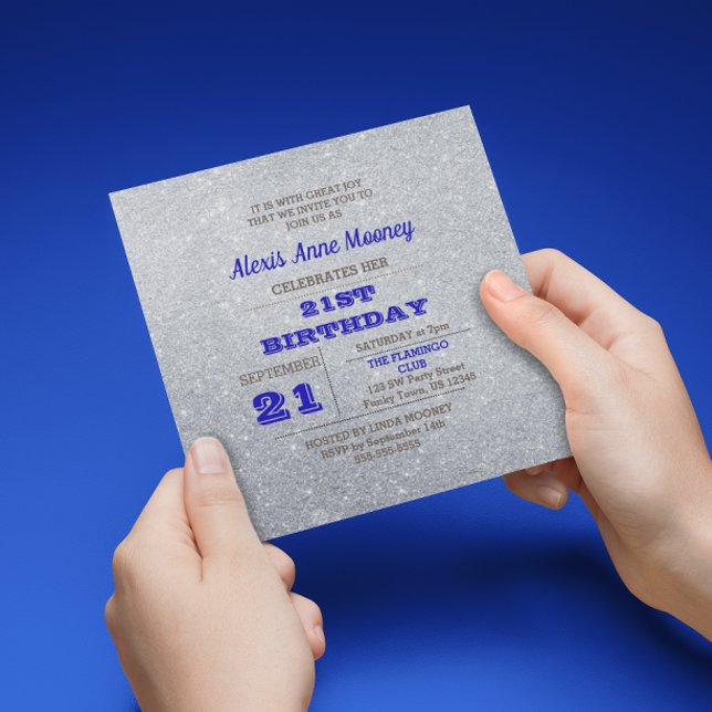 Argent & Sapphire Blue Sparkly Invitation Annivers (Créateur téléchargé)