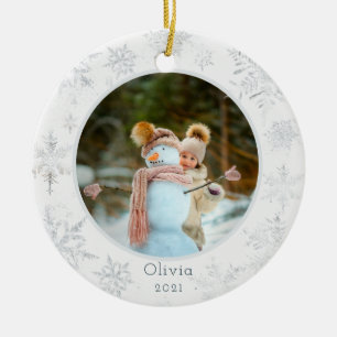 Argent Snowflake Photo Ornement en céramique