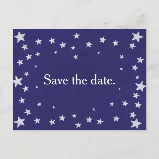 Argent Stars Marine Bleu Enregistrer la date Carte (Devant)