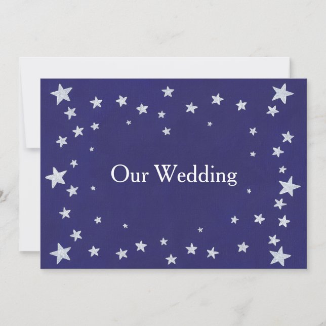 Argent Stars Royal Navy Blue Wedding Invitations (Devant)