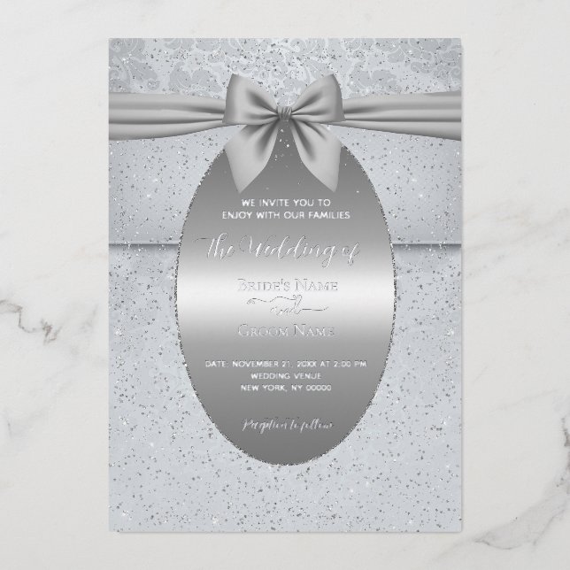 Argent Vintage avec Faire-part de mariage Bow (Recto)
