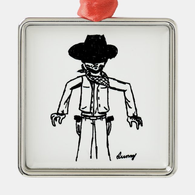 Argenté Cowboy Sketch Carré Ornement (Devant)