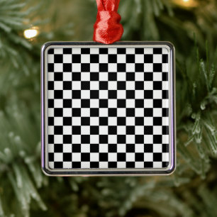 Argenté Noir Blanc À damiers Noël Carré Ornement