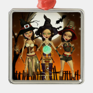 Argenté Soeurs trois sorcières Carré ornement d'argent